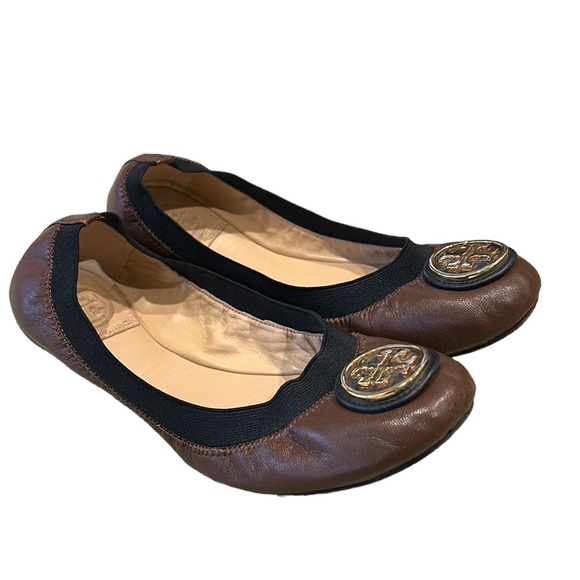 Tory Burch Caroline Brown & Black Leather Ballet Flats - 6.5 - Picture 2 of 16